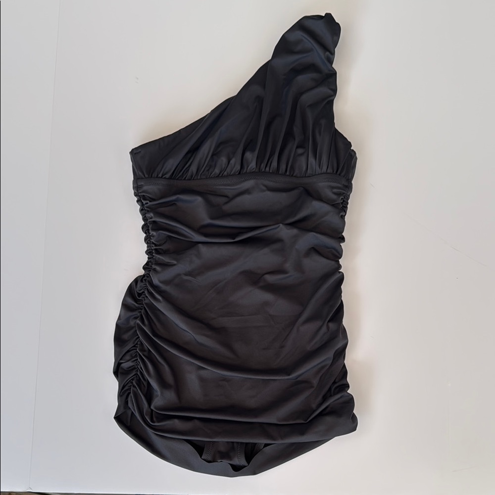 J. Crew One-Shoulder Black Ruched One-Piece Swimsuit